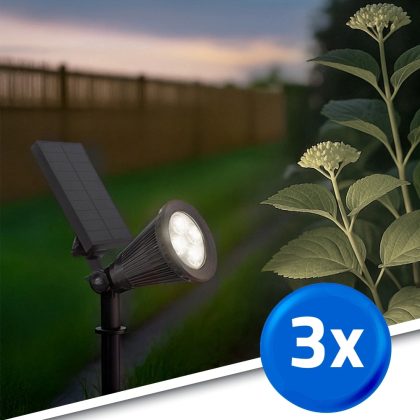 Solar spot highlight voor wandmontage of grondspies koud wit voordeelset 3