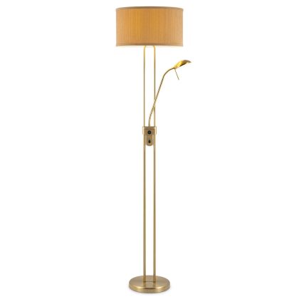 Moderne vloerlamp Up - 2-lichts staande lamp met Linnen kap - Brons - 40/40/170cm - met E27 + G9 lichtbron 7W 1076LM - Warm wit licht - Dimbaar - Met draaischakelaar - Geschikt voor woonkamers en slaapkamers