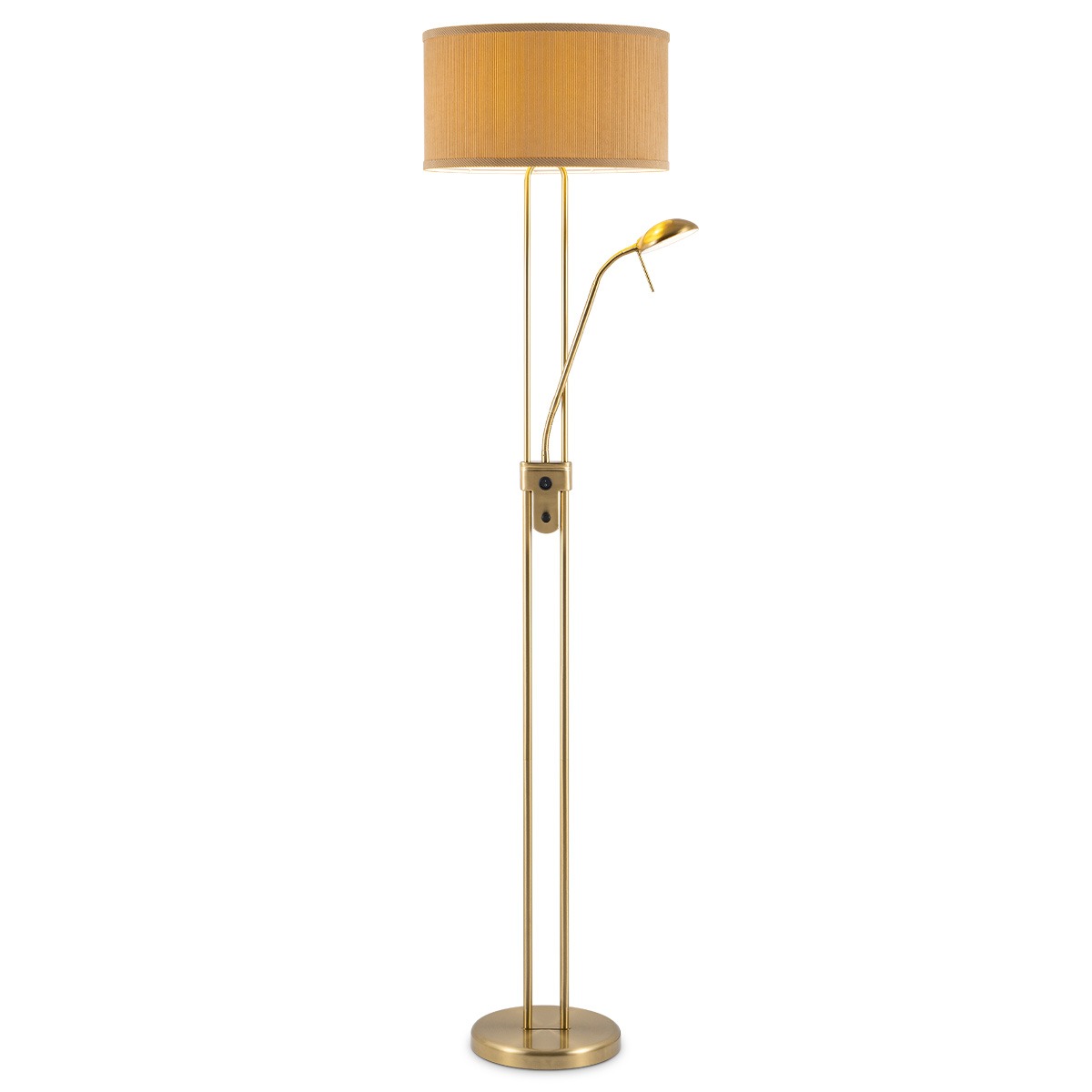 Moderne vloerlamp Up - 2-lichts staande lamp met Linnen kap - Brons - 40/40/170cm - met E27 + G9 lichtbron 7W 1076LM - Warm wit licht - Dimbaar - Met draaischakelaar - Geschikt voor woonkamers en slaapkamers