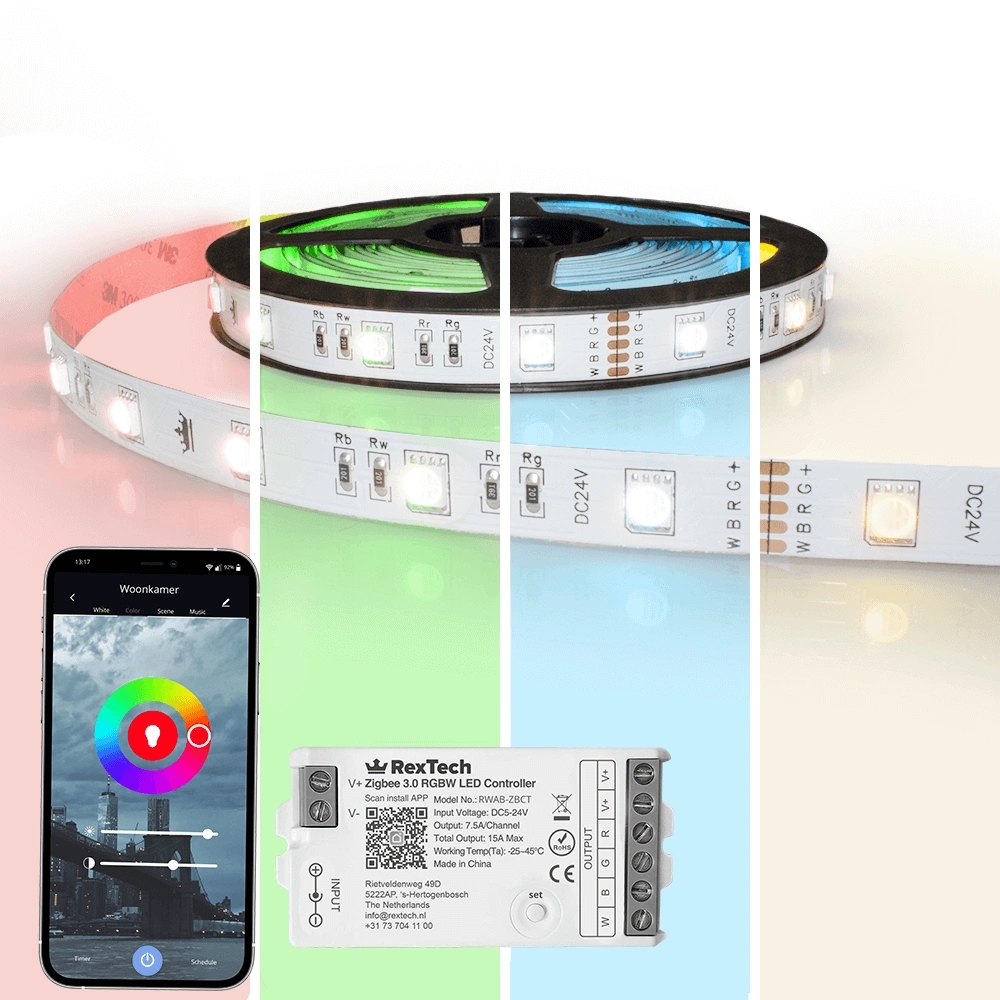 24 meter complete set RGBW led strip met zigbee controller