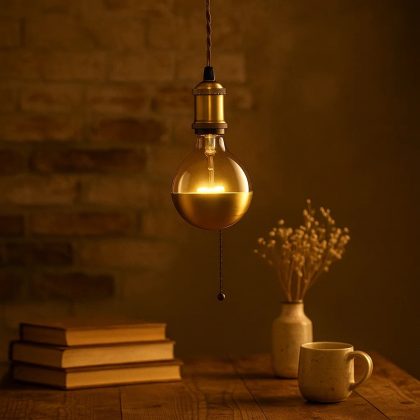 Byron antiek messing hanglamp - pendel aluminium E27 textielkabel 500 cm