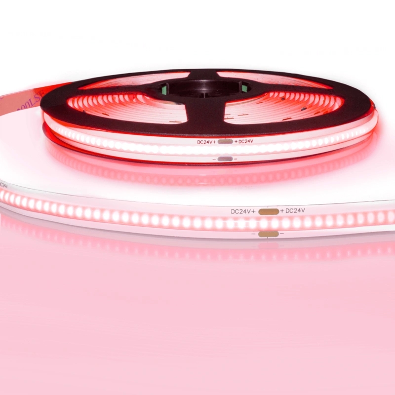 5 meter gekleurde cob led strip ip20 24v - rode kleur - 384 leds p/m