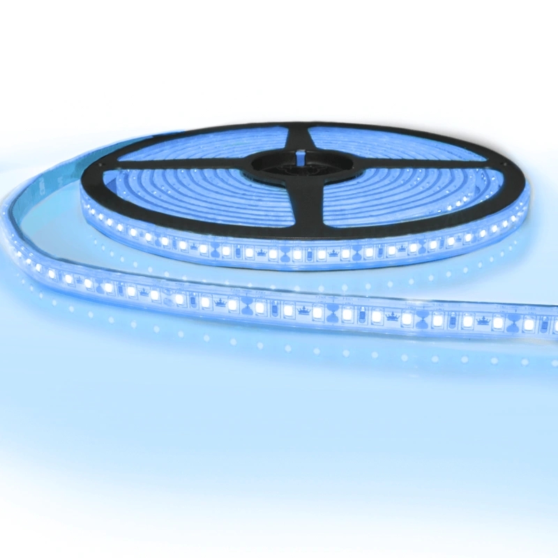 5 meter gekleurde led strip ip65/67 12v of 24v - blauwe kleur - 120 leds p/m