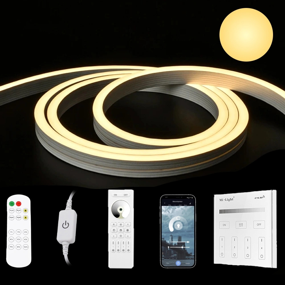 6 meter neon led flex midi recht warm wit - complete set neon verlichting