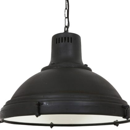 Industriele hanglamp Agra zwart glazen plaat E27 kettinglamp