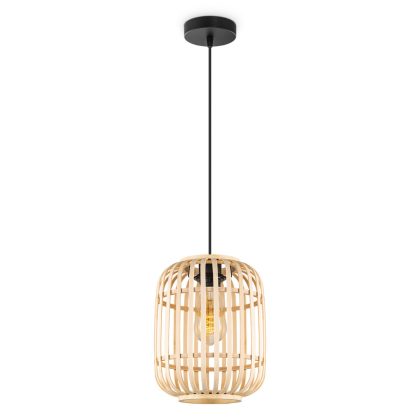 Boheemse Hanglamp - Bamboe Lampenkap - Cilinder - Beige - Ø21.5 x 131 cm - E27 fitting - Ontworpen voor gebruik in slaapkamers en werkruimtes - Inclusief 1 meter kabel