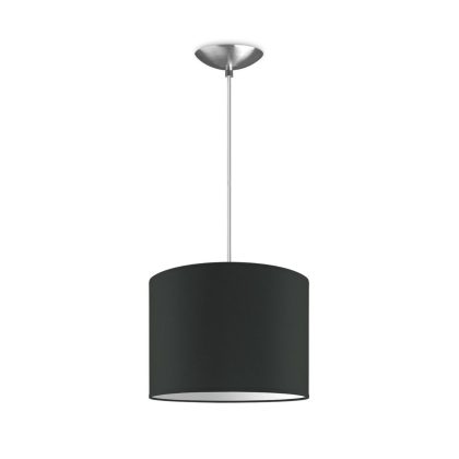 hanglamp Bling-Basic, lampenkap 25/25/19cm, gemaakt van stof en metaal, geschikt voor E27 LED lamp, antraciet, pendel lengte 100 cm, Pendellamp geschikt voor woonkamer, slaapkamer, keuken
