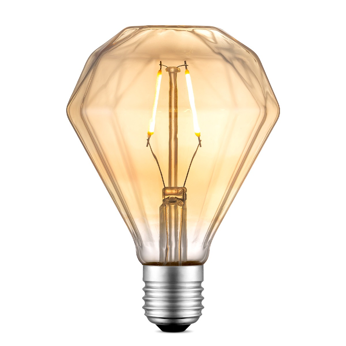 Edison Vintage LED lamp E27 LED filament lichtbron, Diamond D95, 9.5/9.5/13.5cm, Amber, Retro LED lamp 2W 180lm 2700K, warm wit licht, geschikt voor E27 fitting