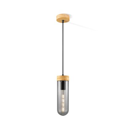 Moderne Hanglamp Capri - Rook - 10/10/138cm - hanglamp gemaakt van Glas en Hout - geschikt voor E27 LED lichtbron - Dekra getest - Pendellamp geschikt voor woonkamer, slaapkamer en keuken