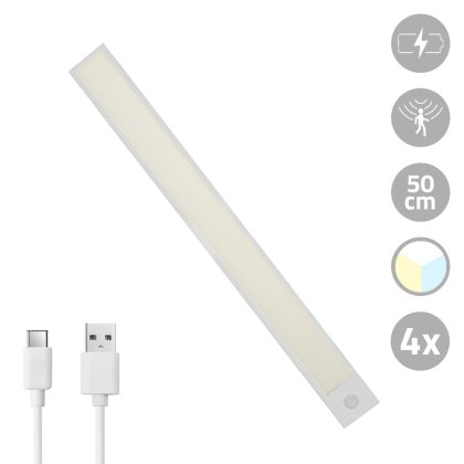 Kastverlichting met sensor - Dual White - 50cm - Oplaadbaar - Zilver - Voordeelset van 4 stuks