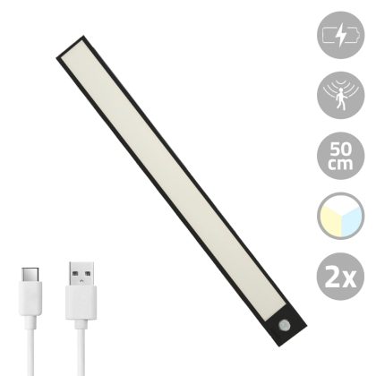Kastverlichting met sensor - Dual White - 50cm - Oplaadbaar - Zwart - Voordeelset van 2 stuks
