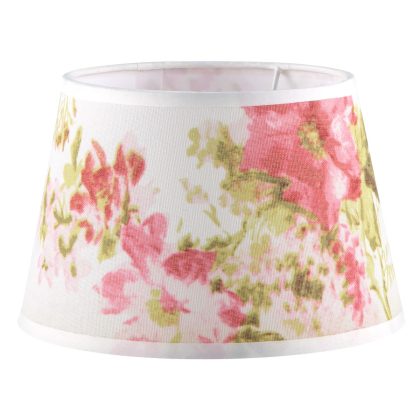 Lampenkap rond schuin | taps | katoen | stoffen lampenkap voor tafellamp | lampenkap met E27 fitting | Ø20cm H13cm | bloemen print | creme