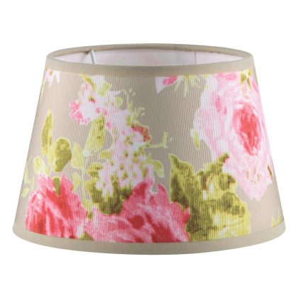 Lampenkap rond schuin | taps | katoen | stoffen lampenkap voor tafellamp | lampenkap met E27 fitting | Ø20cm H13cm | bloemen print | grijs
