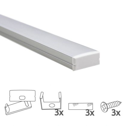 Ledstrip profiel breed opbouw laag model - compleet met afdekkap 1,5 meter