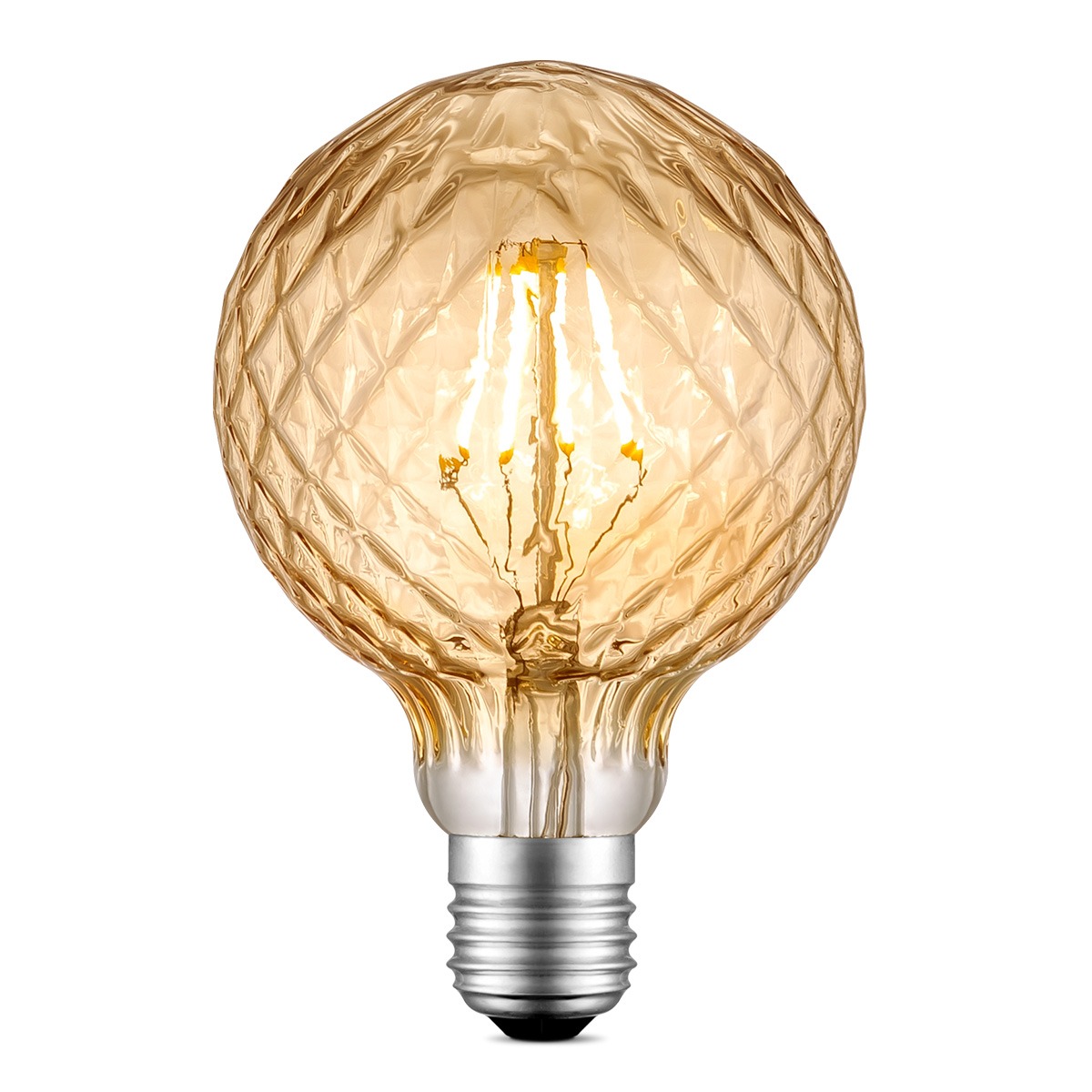 Edison Vintage LED lamp E27 LED filament lichtbron, Deco Globe G95, 9.5/9.5/13.5cm, Amber, Retro LED lamp Dimbaar, 4W 400lm 2700K, warm wit licht, geschikt voor E27 fitting