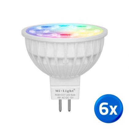 Milight led spot RGBWW 4 Watt MR16 fitting 12V - Voordeelset van 6 stuks
