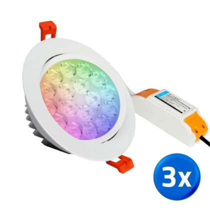 Milight RGBWW led inbouwspot downlight 9 watt - voordeelset van 3 stuks