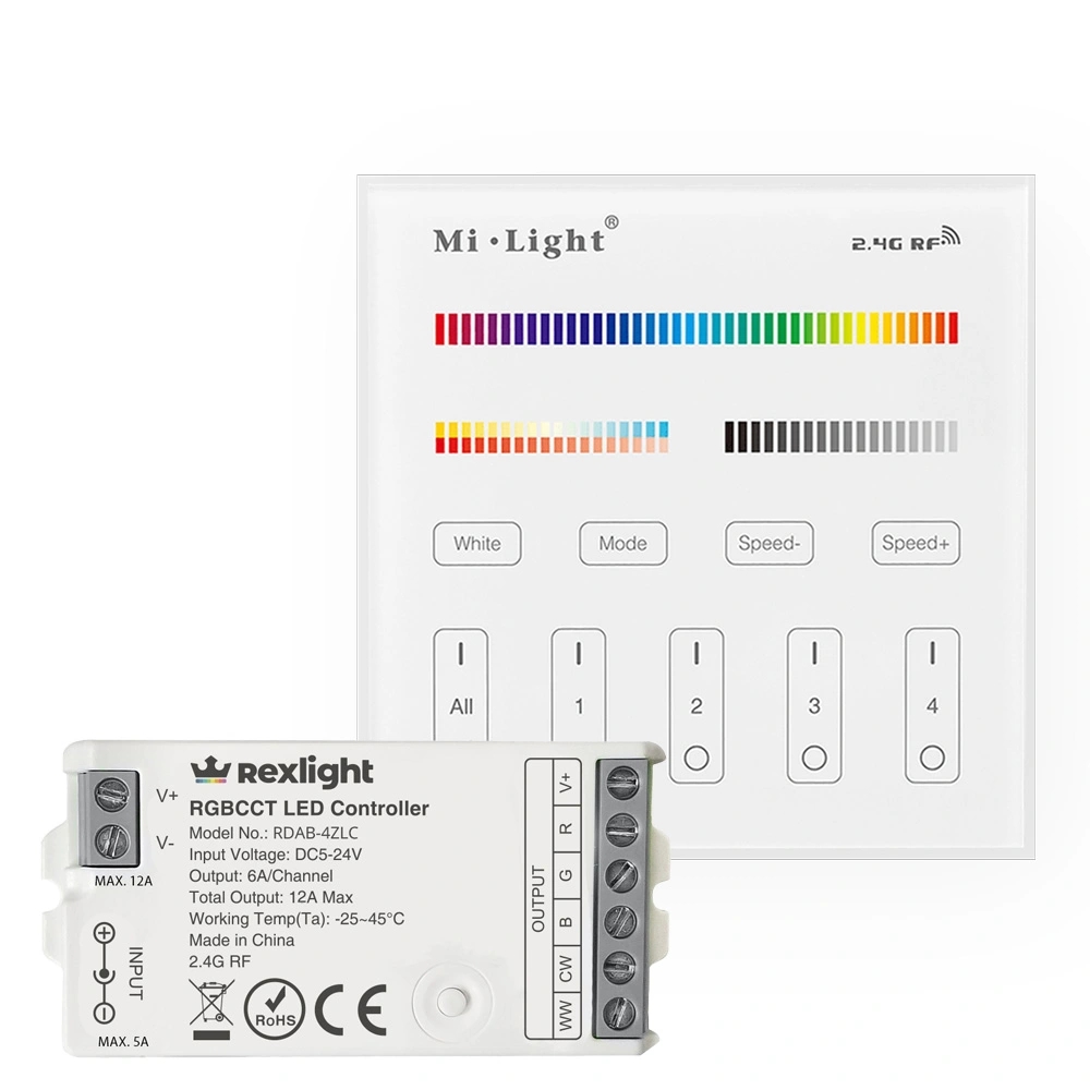 Milight touch wandpaneel 230v & 4-zone controller voor RGBWW led strips - complete set