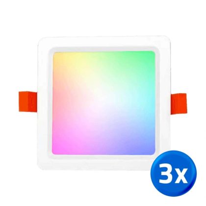 RGBWW led vierkante downlight 9 Watt - Voordeelset van 3 stuks