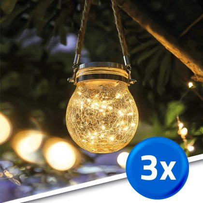 Solar hanglamp betsy op zonne-energie - voordeelset 3 stuks - glazen bol met 30 leds