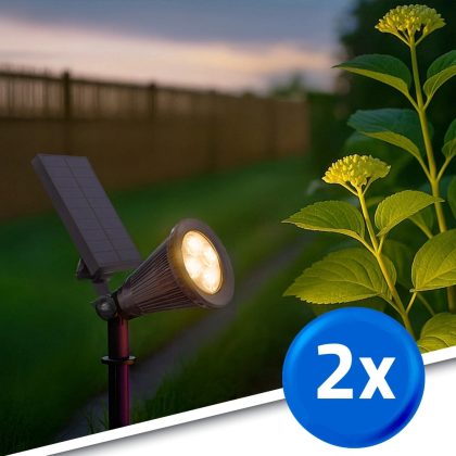 Solar spot highlight voor wandmontage of grondspies warm wit voordeelset 2