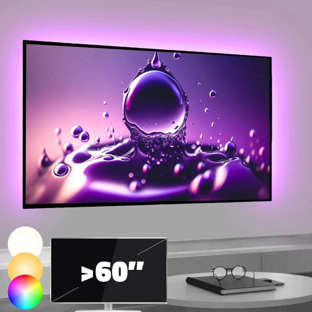 Tv backlight set met 3 RGBWW ledstrips voor tv's >60 inch