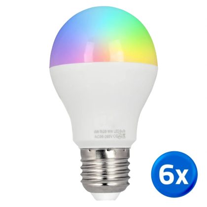 Wifi led lamp RGBW 6w e27 fitting voordeelset van 6