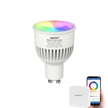 Wifi set met 1 tot 4 RGBW led spots 5w gu10 fitting
