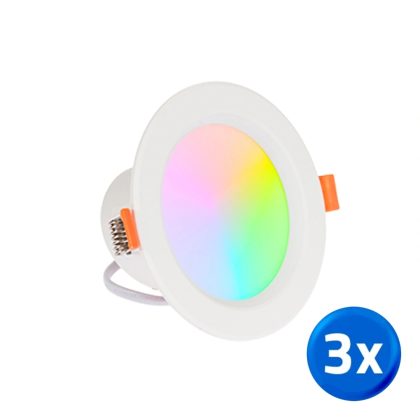 Wifi slimme led lamp 7 watt - Downlight - RGBWW Multicolor en Wit - Voordeelset van 3 stuks