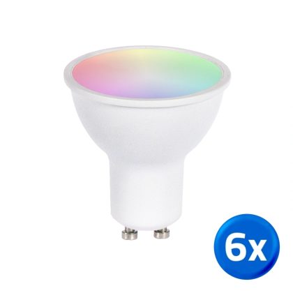 Wifi slimme led spot 4 watt - GU10 fitting - RGBWW Multicolor en Wit - Voordeelset van 6 stuks