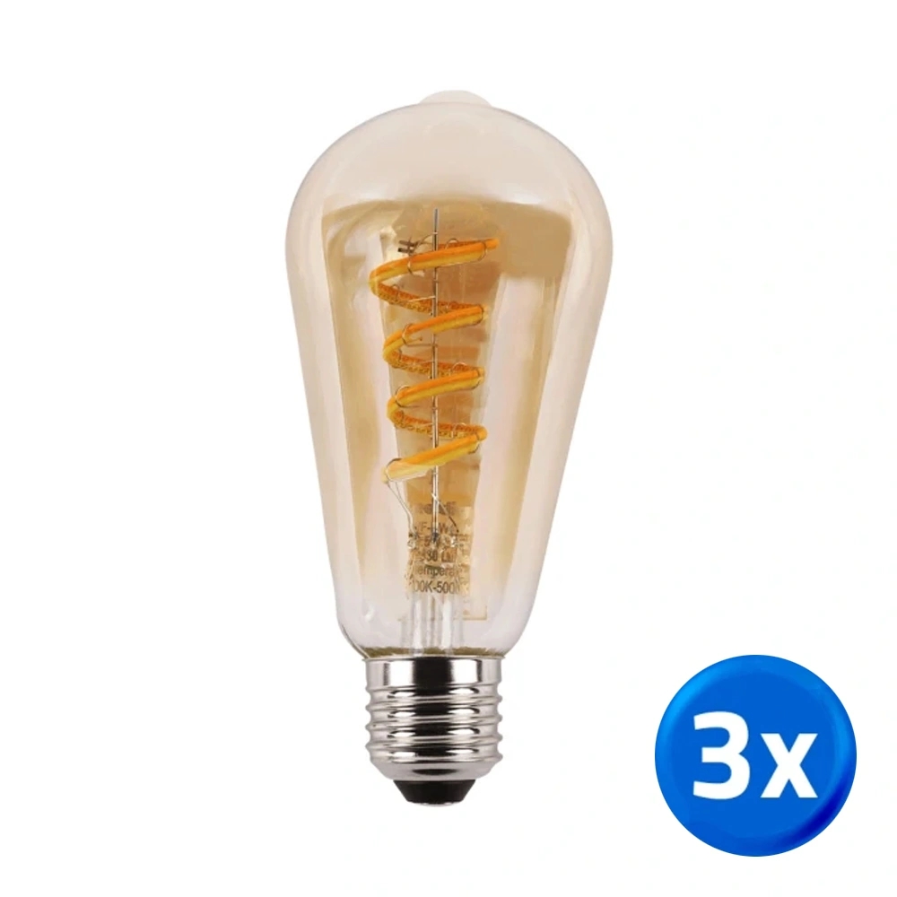 Zigbee e27 spiraal filament lamp dual white st64 amberkleurig - voordeelset van 3